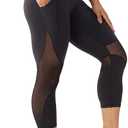 ONGASOFT High Waisted Yoga Pants for Women Running Workout Mesh Leggings Side Pockets Squat Proof Tummy Control (Large, 2 - Capri - Black)