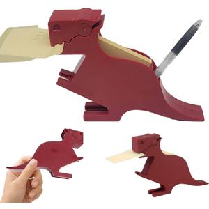 Dinosaur Sticky Note Holder - Post Notes Dispenser with Pen Storage | Fun Desk Accessory for Office School | Reusable Decorative Organizer Gift (Red)