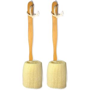 2 Pack Natural Exfoliating Loofah luffa loofa Bath Brush On a Stick - with Long Wooden Handle Back Brush for Men & Women - Shower Sponge Body Back Scrubber