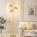 Gold Floor Lamps for Living Room Vintage Floor Lamp with Glass Lmapshape & Three Led Bulb,Glass Floor Lamps Brass Mid Century Modern Standing Lamp Tall Tree Flower Floor Lamp for Bedroom,Office,Corner
