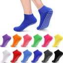 12 Pairs Pilate Grip Socks Women's Yoga Socks with Anti-Skid Grips for Hospital and Home (Size: 5.5-9, Color: Dot-Multi, 12 Pairs)