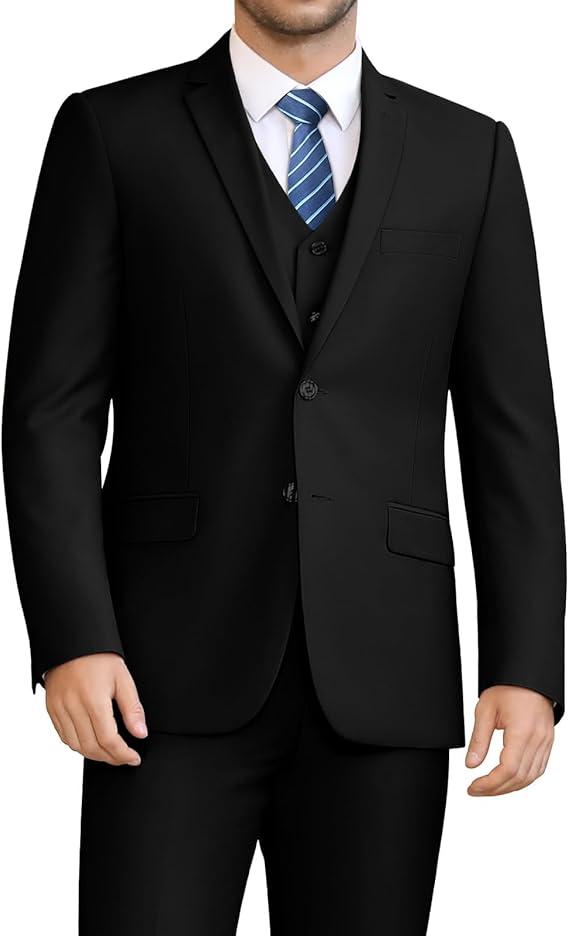 LUPURTY Men's Suits Slim Fit, 3 Piece Suits for Men, 2 Buttons Solid Jacket Vest Pants, Tuxedo Set for Business, Wedding, Size L