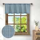 Pitalk Farmhouse Kitchen Valance for Windows Burlap Light Blue Linen Sheer Valance Curtain for Living Room Bathroom Laundry Rustic Country Blue Cafe Curtain Small Boho Decor 18 inch Length Stone Blue