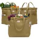 Nook Theory 3-Pack Reusable Grocery Bags - Heavy Duty, Large 12 Oz Cotton Canvas Reusable Shopping Bags With Pockets, 100% Cotton Cloth Grocery Totes, Foldable Multi Compartment (Khaki)