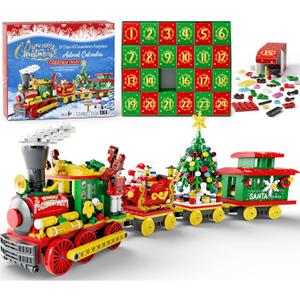 Advent Calendar 2025 for Kids Boys Girls, 24 Days Surprise Christmas Train Building Blocks Christmas Countdown Calendar Gift Box with 1004 PCS Xmas Building Bricks Toy Decor for Teens Adults Women Men