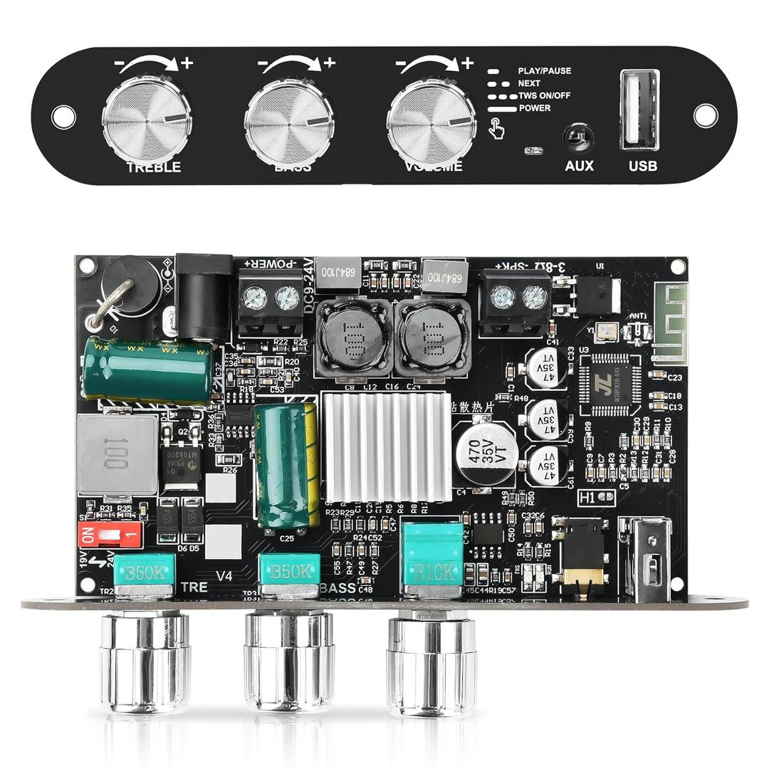 ZK-1001U Mono Bluetooth Amplifier Board with TWS, 100W Peak Power Home Audio Amplifier Board,Vehicle Amplifier Wide Voltage Input 9-24V,Supports USB/AUX/Bluetooth Input for DIY Wireless Speaker
