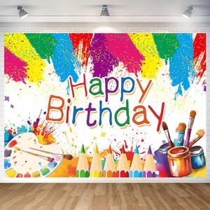 Art Painting Birthday Party Backdrop Art Paint Happy Birthday Banner Graffiti Photography Background for Artist Theme Party Supplies 70.8 x 47.2 Inch