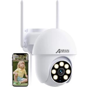 ANRAN 5MP Security Camera Outdoor, 360PTZ Auto-Tracking, 2.4/5GHz WiFi Wired Security Camera, Spotlight & Siren, True Night Vision, IP66 Waterproof, Audio, SD & Cloud Storage, 24/7 Recording, Audio