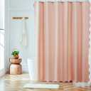Pink Scalloped Shower Curtain, Cute Modern Preppy Boho Farmhouse Shower Curtains for Bathroom, Minimalist Luxury Faux Linen Waterproof Fabric Shower Curtain Aesthetic Bathroom Decor 72’’x72’’