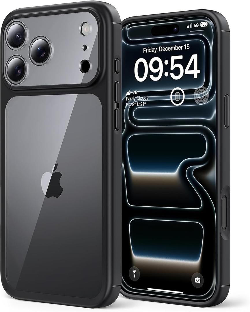 TAURI for iPhone 17 Pro Case, Full Camera Protection with Screen Protector, Anti-Yellowing Military-Grade Protection Shockproof Slim Phone Case for iPhone 17 Pro, Black