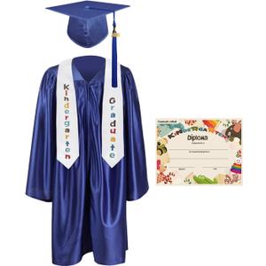 GraduationMall Kindergarten Graduation Cap Gown Stole Package with 2025 Tassel, Certificate (Small, Royal Blue)
