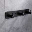 Adhesive Bathroom Black Hook Rail, 3 Matte Black Wall Key Hooks Rack Hanger Towel Robe Stick Door Hooks for Bathroom Toilet Entryway Hallway Kitchen Wall Mounted