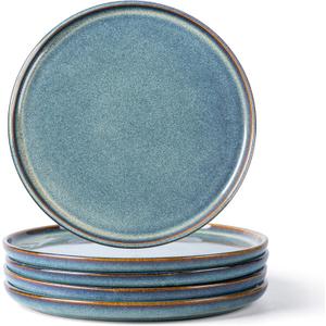 AmorArc Ceramic Plates Set of 6, 8.5 Inch Reactive Glaze Stoneware, Dessert, Salad, Appetizer, Small Dinner Plates, Microwave, Dishwasher Safe, Scratch Resistant Dishes Set for Kitchen (Ceylon Blue)