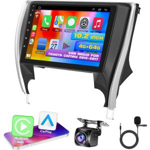 B4U 10.2 Inch Android 12 Car Stereo for Toyota Camry 2015-2017, Wireless CarPlay & Android Auto, Bluetooth 5.2, GPS, WiFi, Backup Camera, Split Screen