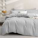 JELLYMONI Duvet Cover King Size Light Grey - 3PCS Boho Striped Duvet Cover Set Polyester Tufted Bohemian Textured Comforter Cover 10490in with Corner Ties & Zipper and 2 Pillowcases