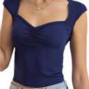 RoseSeek Girl's Ruched Cap Sleeve Tops Sweetheart Neck Slim Fit Cropped T Shirts Cute Summer Clothes, 10 Years, Blue