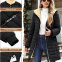 Women's Puffer Jacket with Hood, Lightweight Winter Quilted Jacket Outwear Down Coat Long Sleeve with Fleece Lining (Black)