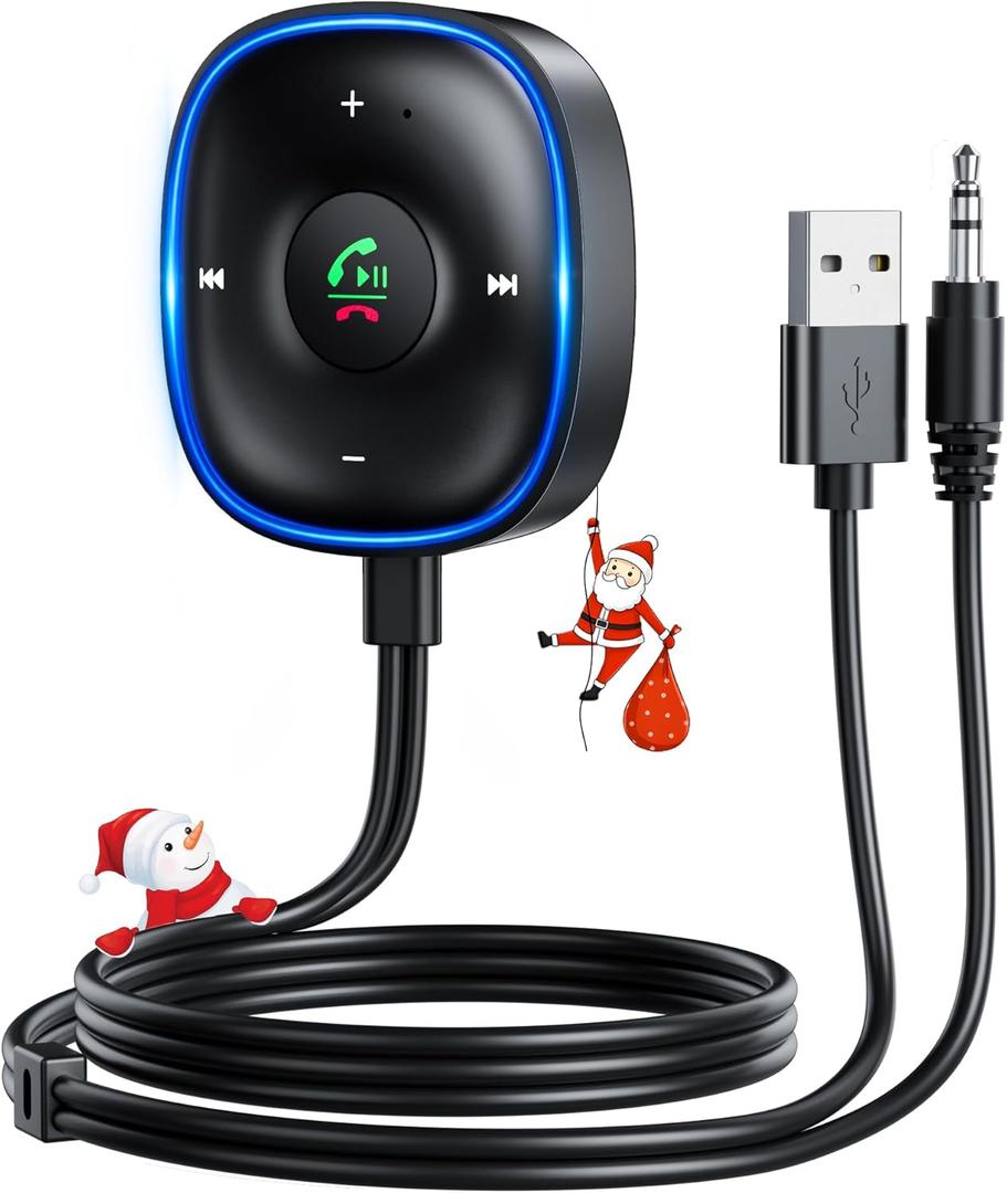 Bluetooth 5.3 Aux Car Adapter, SONRU Bluetooth Receiver for Car [Dual Connection & Mic Noise Cancellation], Aux Bluetooth Adapter with Plug-and-Play for Car Music/ Hands-Free Calls/ Stereo Audio