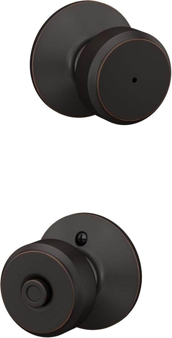 Schlage F40 BWE 716 Bowery Door Knob, Bed & Bath Privacy Lock, Aged Bronze