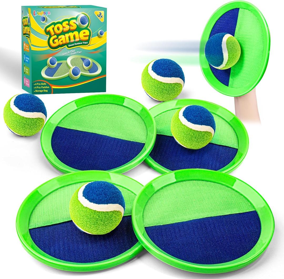 Toss and Catch Ball Set, Pool Beach Outdoor Toys Games for Kids Ages 4-8-12, 4 Paddles 4 Balls and Storage Bag, Summer Yard Outdoor Game for Adult Family, Birthday Easter Gift for Kids