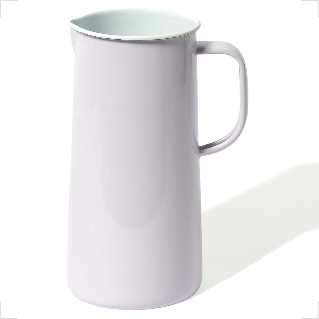 Falcon Enamelware Pitcher (57 oz), Metal Pitcher with Spout & Handle, Jug for Iced Tea, Water, Milk or Flower Vase, Dishwasher Safe, Oven Safe & Freezer Friendly (Pale Lilac)