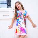 Kid Girls Nightgown Night Dress Unicorn Rainbow Princess Pajamas Sleepwear Nightie (Pink)