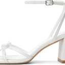 Goderci Bow Strappy Heels for Women Square Open Toe Mid Chunky Block Heeled Sandals (White, M)