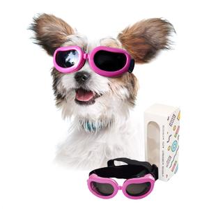 PETLESO Small Dog Sunglasses, Adjustable Foam Frame Dog Goggles for Small Breeds, Pink, UV Protection, Outdoor Riding Driving, S Size