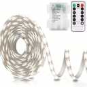 echosari Battery Operated Led Strip Lights White with Remote, 8 Modes, Dimmable, Timer, Self-Adhesive, Cuttable, for PC TV Kitchen Cabinet Shelves Bedroom Decor (3m 90LED)
