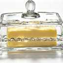 ‌6.7in Clear Glass Butter Dish with Lid for Countertop - Butter Keeper Container, Butter Holder for East/West Coast Butter, Microwave Dishwasher Safe Glass Butter Storage Container for Fridge