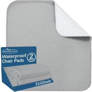 Waterproof Chair Pads for Incontinence Washable 22'' x 21'', 2 Pack Absorbent Seat Protector Pee Pads for Adults, Elderly, Kids, Toddler and Pets, Grey (Gray)