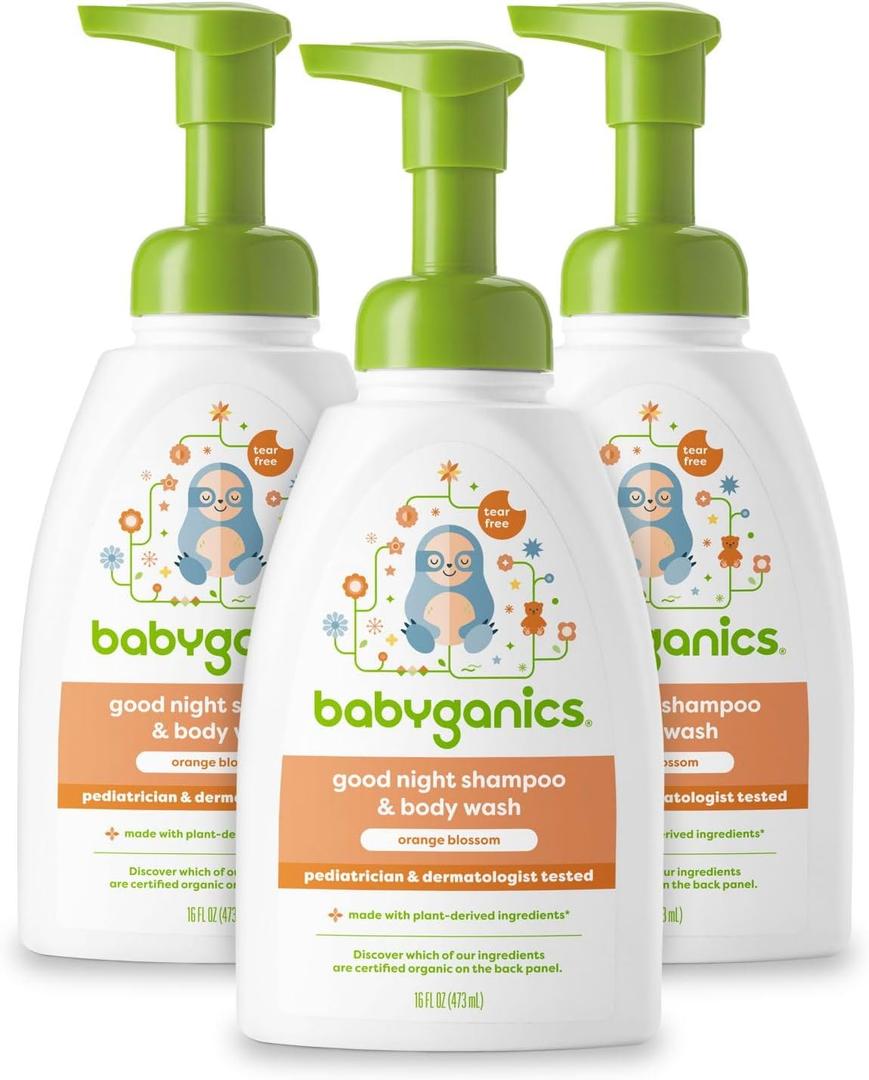 Babyganics Baby Shampoo + Body Wash Pump Bottle, Orange Blossom, Non-Allergenic and Tear-Free, 16 Fl Oz (Pack of 3), Packaging May Vary