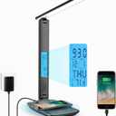 LAOPAO Desk Lamp with Wireless Charger: USB Charging Port, Table Lamp with Clock, Desk Lamps for Home Office College Dorm Room Essentials (Black)