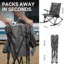 Huskfirm Oversized Rocking Camping Chair Folding Rocking Chair with High Back Padded Outdoor Rocking Chair Heavy Duty Portable Rocker Chair for Camping, Lawn and Patio, Supports Up to 400 lbs, Grey