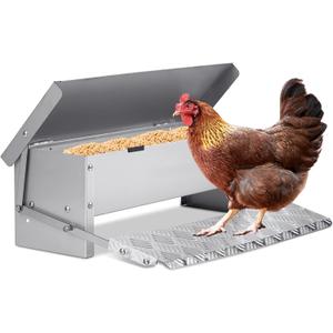 Automatic Chicken Feeder Treadle Large Poultry Feeders No Waste Stainless Steel Rat Proof Chicken Feeder Trough with Weatherproof Lid Treadle Chicken Feeder Self-Opening for Duck Fowl