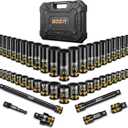 boen 48PCS 1/2 Drive Metric Socket Set, Impact Deep&Shollow Socket(8mm-32mm), for Lug Nut Use, 6-Point with Yellow Embossed Marking, CR-MO