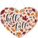 3 x BBTO Thanksgiving Pumpkin Welcome Sign Door Decor Hello Fall Wood Hanging Decoration Autumn Wooden Signs Rustic Fall Decorative for Porch Home Wall Indoor Outdoor Decor(Heart)