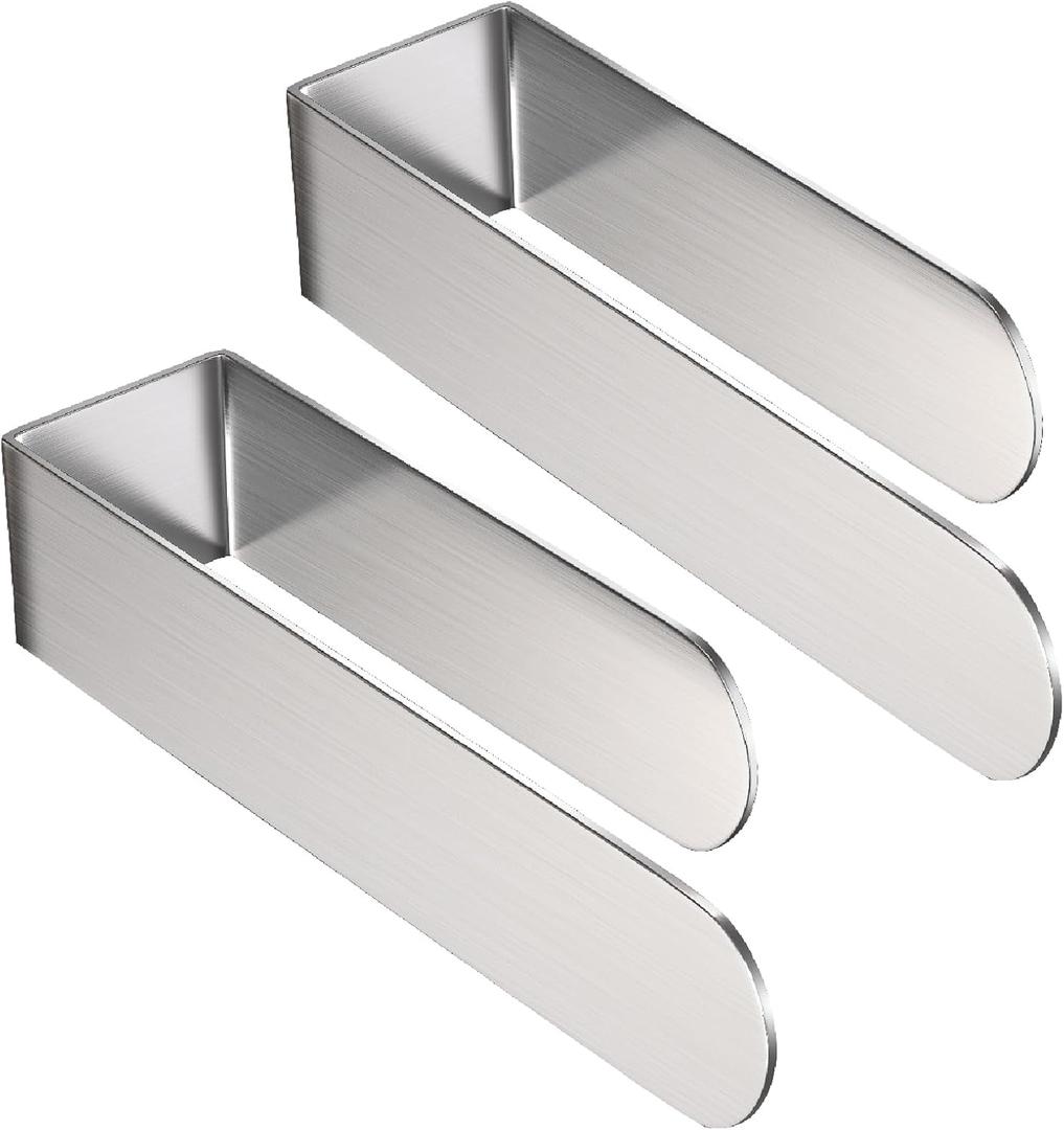 HUFEEOH 2 Pack Adhesive Hand Towel Holder, Sticky Towel Bar Towel Holder Wall Mounted, Stainless Steel Kitchen Towel Holder Hand Towel Rack for Bahtroom Hotel RV Kitchen (Silver) (8 Inch (2PC))