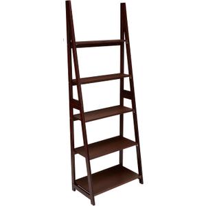 Amazon Basics 5-Tier Ladder Bookshelf Storage Organizer, Tall Bookcase for Small Space, Solid Rubberwood Frame, Modern Display Shelf, Espresso Finish, 14" D x 24.8" W x 70.1" H