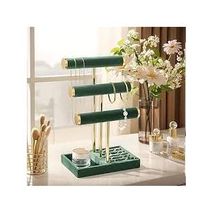 bussdis 3 Tier Bracelet Holder Display  Detachable T Bar Dark Green Velvet Bracelet Holder, Jewelry Holder Organizer for Bracelet, Necklace, Earrings, Rings
