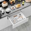 Aujen Silverware Organizer - Expandable Kitchen Drawer Organizer, Adjustable Utensil Organizer, Cutlery Tray for Forks, Knives, Multipurpose Kitchen Organizers and Storage Solution, White, Large