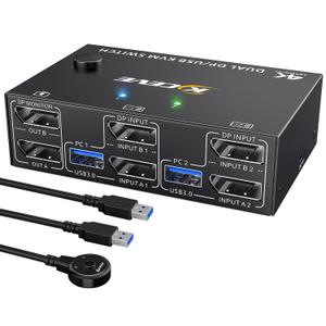 8K USB 3.0 Displayport KVM Switch 2 Monitors 2 Computers 8K@30Hz 4K@144Hz,MLEEDA Dual Monitor Displayport 1.4 KVM Switches with 4 USB 3.0 Port for USB Device,Wired Remote and USB Cables Included