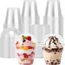 Lamosi 9 oz Clear Plastic Cups with Lids 50 Pack, Clear Disposable Cups with Dome Lids No Hole for Dessert, Parfait, Yogurt, Ice Cream or Cake