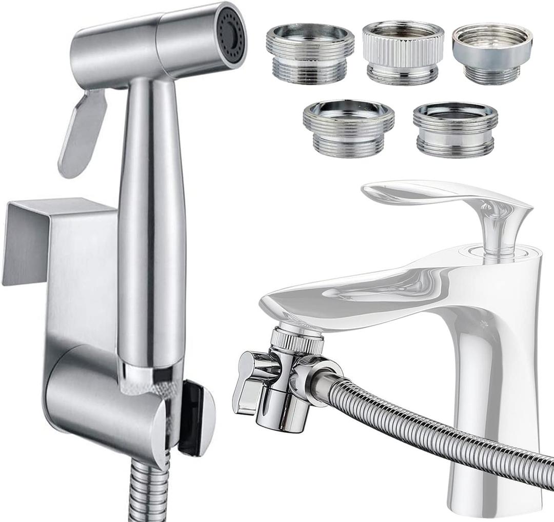 Sink Sprayer Hose Attachment for Faucet, Faucet Head Replacement with 5 Adapters, 59" Hose and Holder - for Feminine Hygiene, Baby Diaper Cleaning & Pet Bathing
