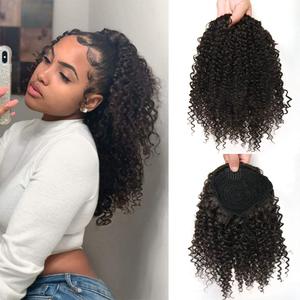 ROSESSEA Short Afro Kinky Curly Ponytail Hair Piece for African American Ponytail Extension Synthetic Afro Kinky Curly Ponytail for Women (Natural Black(2#))