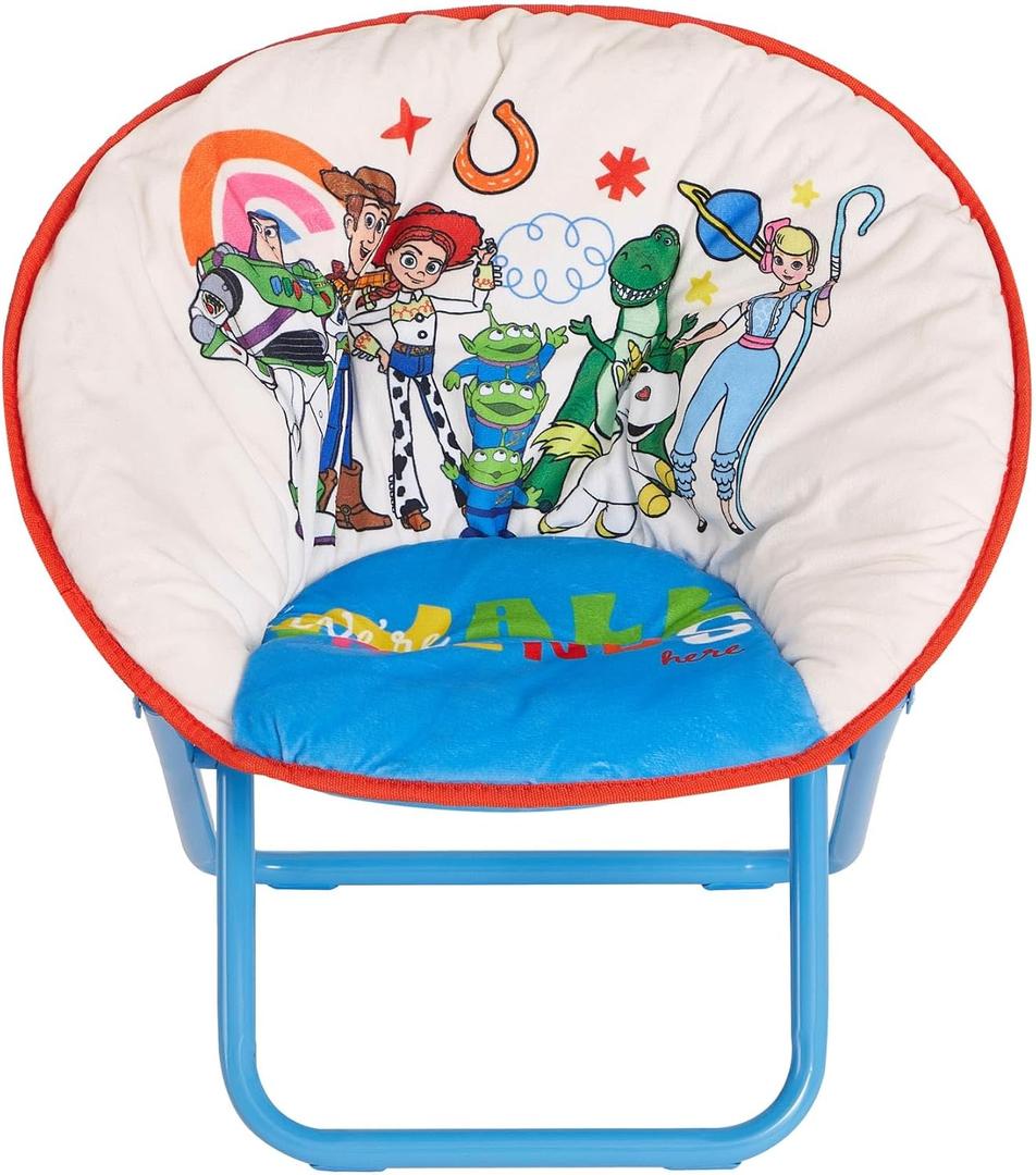 Disney Toy Story Kids 19” Saucer Chair, Foldable PlushChair with Metal Frame, Comfortable Padded Seat for Children, Indoor/Outdoor Toddler Lounge Chair with Buzz Lightyear & Woody Design, 17.3 inches x 19.7 inches x 18.9 inches