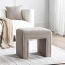 Get Set Style Vanity Stool Chair,Modern Boucle Ottoman Foot Stool with Wooden Legs Sofa Bench Footstool Extra Seat for Vanity,Makeup Room,Living Room,Entryway,Office (Fully Assembled) (Taupe), 20.1"D x 16.9"W x 17.7"H