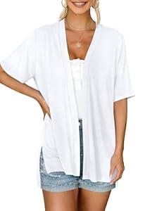 Yincro Women's Short Sleeve Cardigan Summer Lightweight Open Front Casual Soft Cardigans (White, XL)