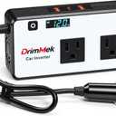 DrimMek 200W Car Power Inverter, Car Plug Adapter Outlet 12V to 110V Converter with 24W USB Fast Charging Port, Dual AC Outlet for Laptop, Vehicles, Camping (LED Display)