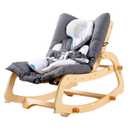 MallBest 3-in-1 Baby Rocker Chair with Double Cushions, for 0-12 Months, Adjustable Wooden Infant Rocker with Removable Cushion and 5-Point Harness for Infant to ToddlerGrey